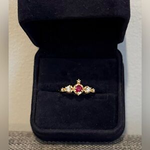 Sofia Zakia Shalimar 14K Yellow Gold Ruby Diamond Pearl Ring Sz 9.5